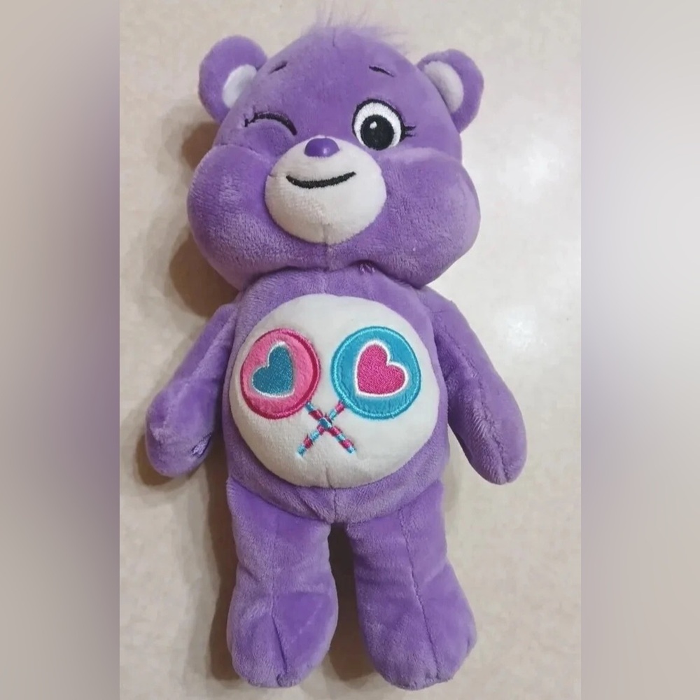 Care Bears Share Bear 9” Fun Size Stuffed Animal Plush Toy Purple Lollipop Teddy
